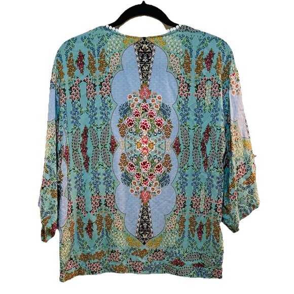 FARM RIO Lt Blue Peasant 3/4 Flutter Sleeve Blouse Sz S - Picture 12 of 12